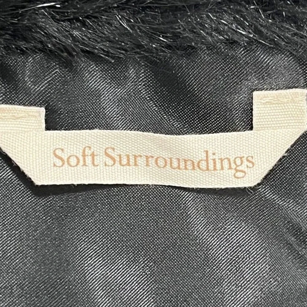 Soft Surroundings Faux Fur‎ Scarf Wrap Black Shag Neck Warmer OS Womens